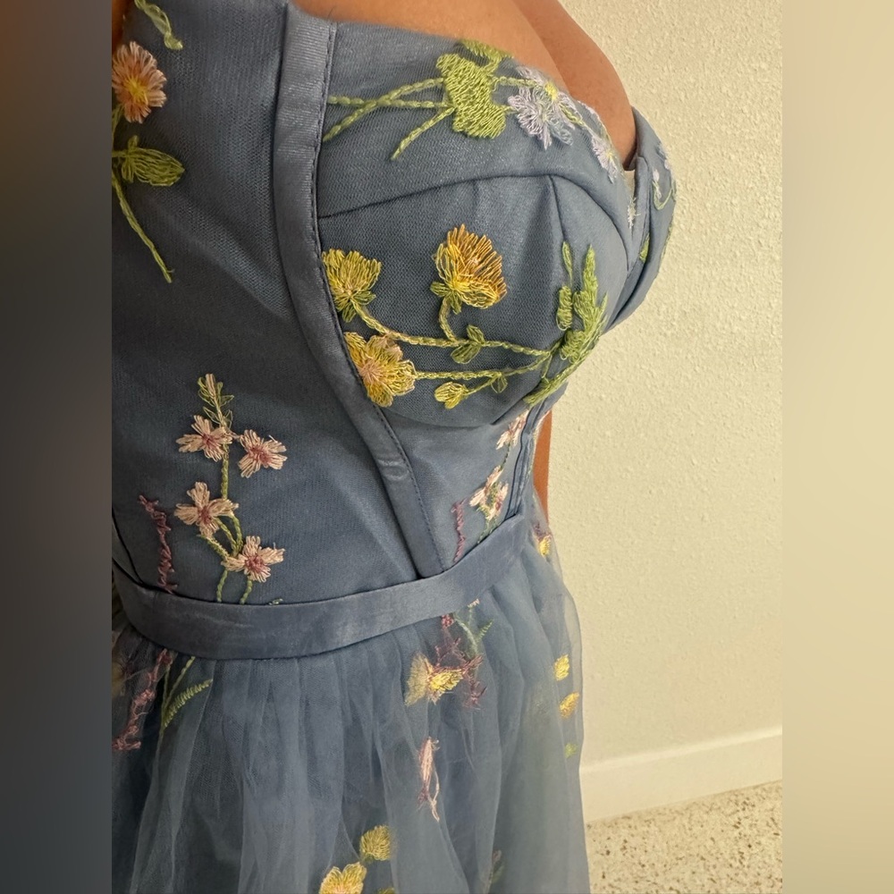 Floral Embroidered Blue Maxi Dress - Picture 8 of 9